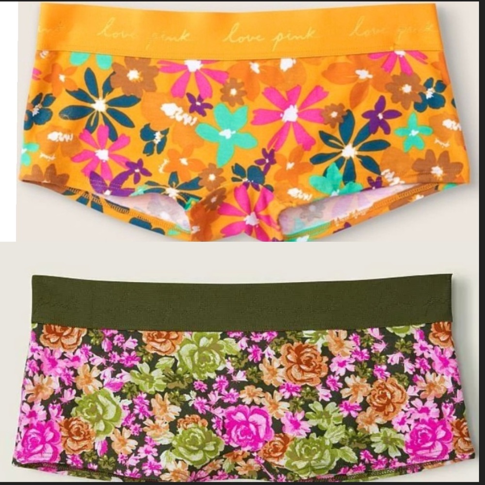 2 Pink Victoria ’s Secret cotton boyshort panties bundle VS PINK floral panties